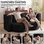78" Full Size Convertible Futon Sofa Bed, Corduroy Folding Sleeper Sofa Bed with 2 Pillow, Foam Mattress Couch Bed, No Assembly Loveseat Couches for Living Room Apartment, Space‑Saving, Black