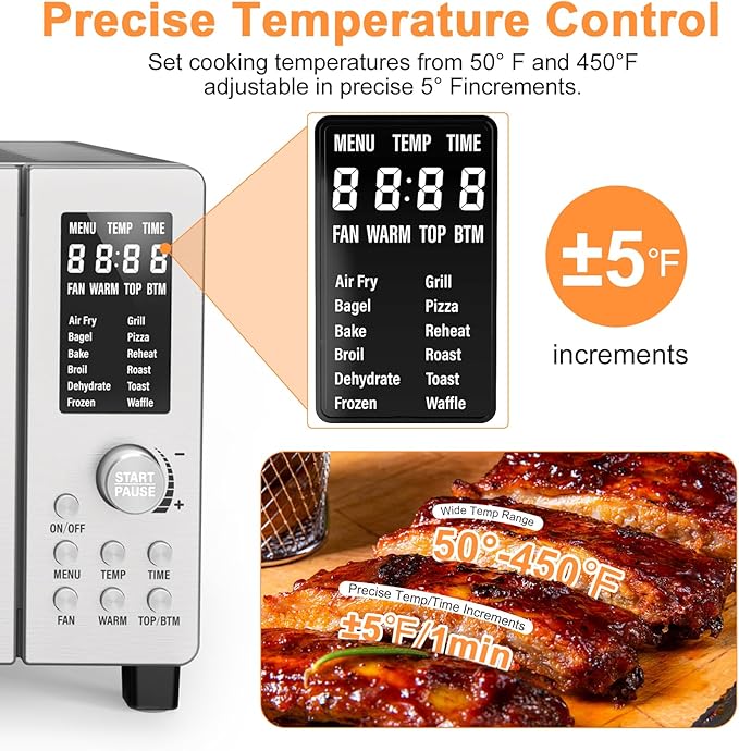 Nuwave Bravo Air Fryer Toaster Smart Oven, 10-in-1 Countertop Convection, 1800 Watts, 21-Qt Capacity, 50°-450°F Temp Controls, Top and Bottom Heater Adjustments 0%-100%, PFAS Free, Stainless Steel