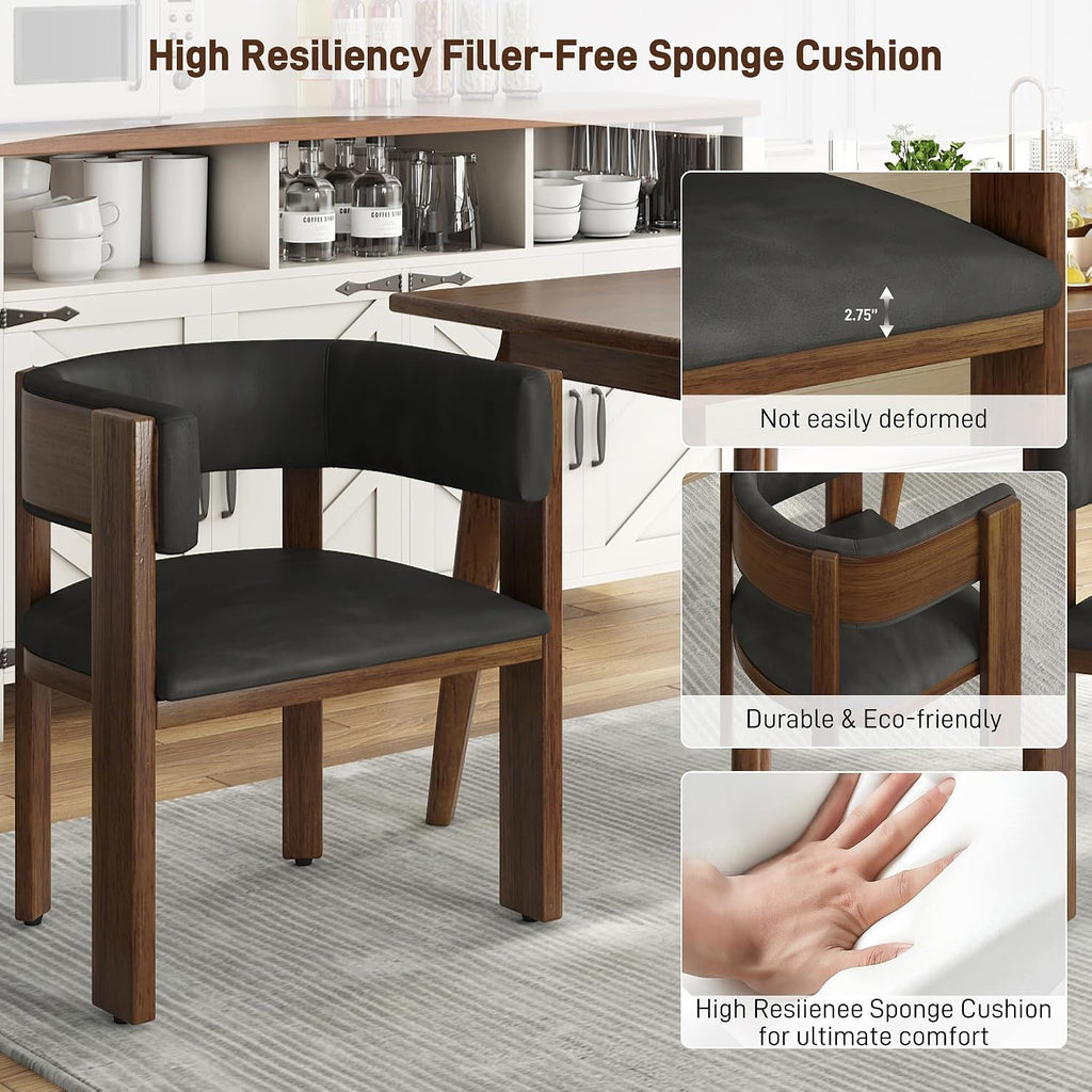 Squireewo Barrel Dining Chairs Set of 2, Modern Dining Room Chairs with Curved Backrest, Kitchen Chairs with Solid Wood Legs, Comfortable PU Leather Upholstered Seat, Adjustable Foot Pad, Dark Grey