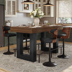 Miereirl 5-Piece Bar Table Set, 63" Counter Height Dining Table with 4 Swivel Barstools, Industrial Wooden Kitchen Island Table Set with Footrest and Backrest for Dining Room, Home Bar