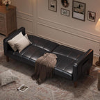 75 in Futon Sofa Bed, Faux Leather Convertible Couch with Adjustable Backrest, Side Pocket, Mid Century Modern Loveseat Sleeper Sofa for Living Room, Bedroom, Apartment, Small Spaces, Black