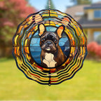 French Bulldog Wind Spinner Pet Dog Memorial Gifts 3D Aluminum Metal Kinetic Hanging Wind Sculpture Spinners for Yard and Garden Indoor Outdoor Window Garden Decoration 8 Inch (French Bulldog 2)