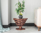 Cloud Side Modern Wood Side Table – Layered Cloud-Like Shape with Smoked Glass Top, Elegant Walnut Finish