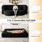 CAPCAEK Folding Sofa Bed,15" Full Size Couch for Living Room, Teddy Fabric Foam-Filled, Convertible Loveseat Sleeper Sofa Bed (Black-Teddy)