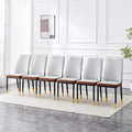 Upholstered Dining Chairs Set of 6, Mid-Century Modern Leather Dining Room Chair with Metal Legs & Padded Seat, Stylish Elegant Living Room Accent Chair (Brown-Grey, Set of 6)