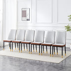 Upholstered Dining Chairs Set of 6, Mid-Century Modern Leather Dining Room Chair with Metal Legs & Padded Seat, Stylish Elegant Living Room Accent Chair (Brown-Grey, Set of 6)