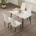 5 Pieces Modern Sintered Stone Dining Table Set 50" Rectangular Faux Marble Tabletop Kitchen Table with 4 PU Leather Chair Dinner Table Set(1Faux Marble Table+4 Cream White Chairs)