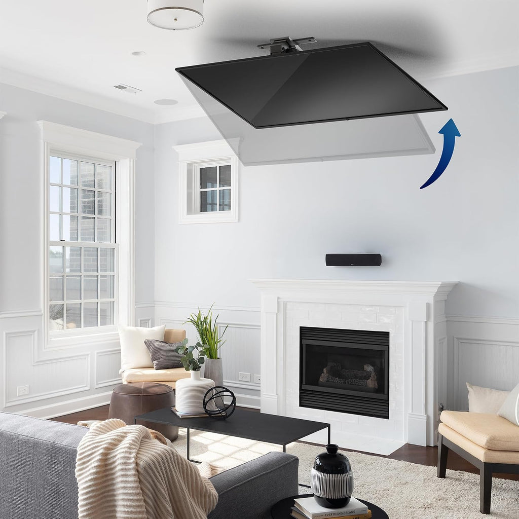 VIVO Black Electric Ceiling TV Mount for 37 to 70 in Screens, MOUNT-E-FD75C | Large Motorized Flip Down TV Mount, Pitched Roof VESA Mount, Heavy Duty Steel, App and Voice Control, Holds 99 lbs