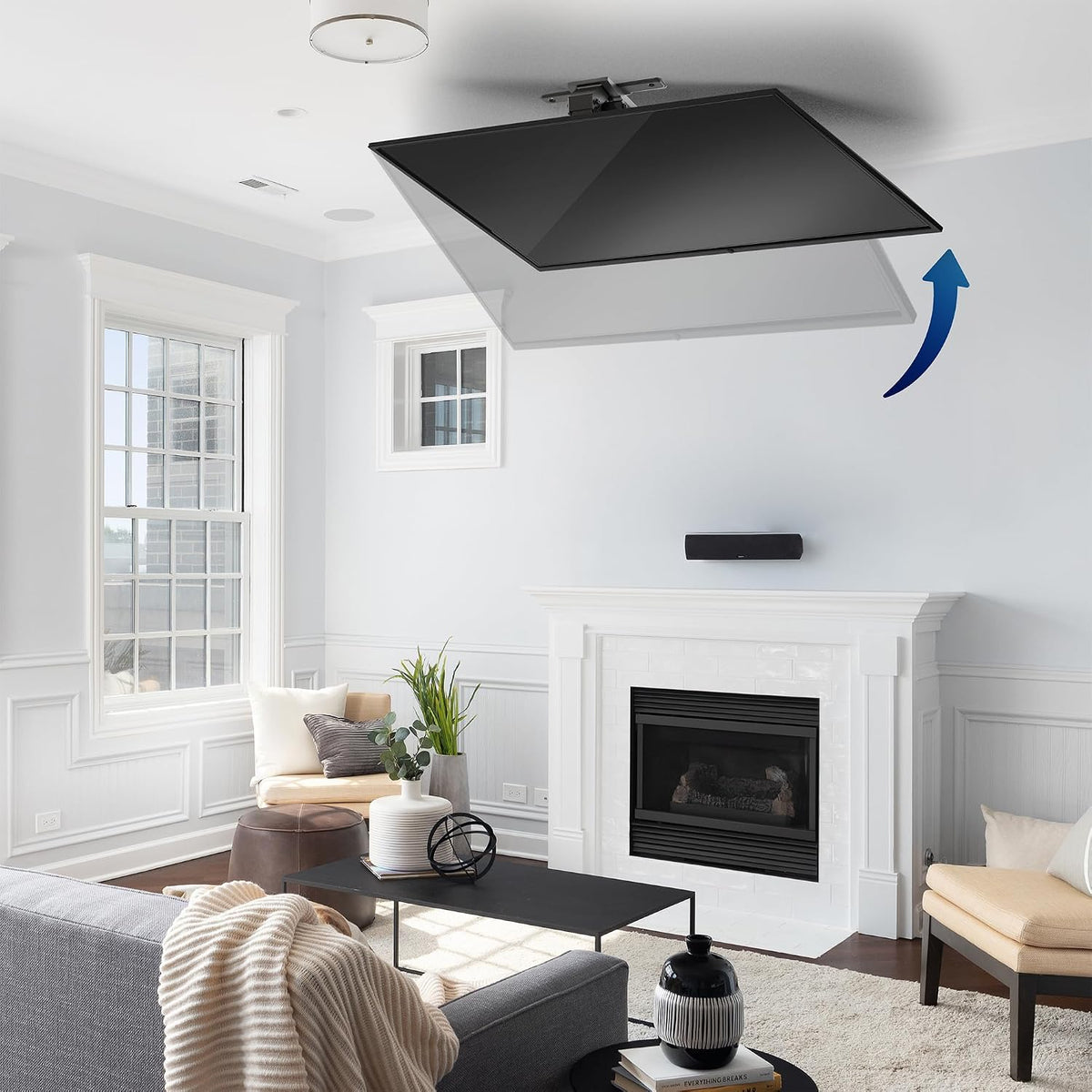 VIVO Black Electric Ceiling TV Mount for 37 to 70 in Screens, MOUNT-E-FD75C | Large Motorized Flip Down TV Mount, Pitched Roof VESA Mount, Heavy Duty Steel, App and Voice Control, Holds 99 lbs