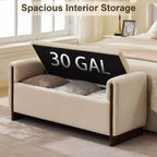 50.8 inch Storage Ottoman Bench with Armrests, Hidden Storage, Beige | End of Bed Bench, Bedroom Storage Bench , Chenille Upholstery, Solid Wood Legs, Entryway Bench, Living Room, Bedroom, Hallway
