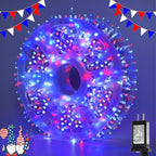 QITONG 500 LED Red White and Blue String Lights,165ft 4th of July Lights Plug in Outdoor Indoor, 8 Modes Clear Wire Patriotic Light for Independence Day Memorial Day Celebration Party Decor