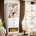 Unikito 25" Closet System with 3 Drawers and Mirror, Wardrobe, White | Freestanding storage shelves organizer, sturdy wood walk-in closet systems for small closets, 25" W x 16" D x 80" H.