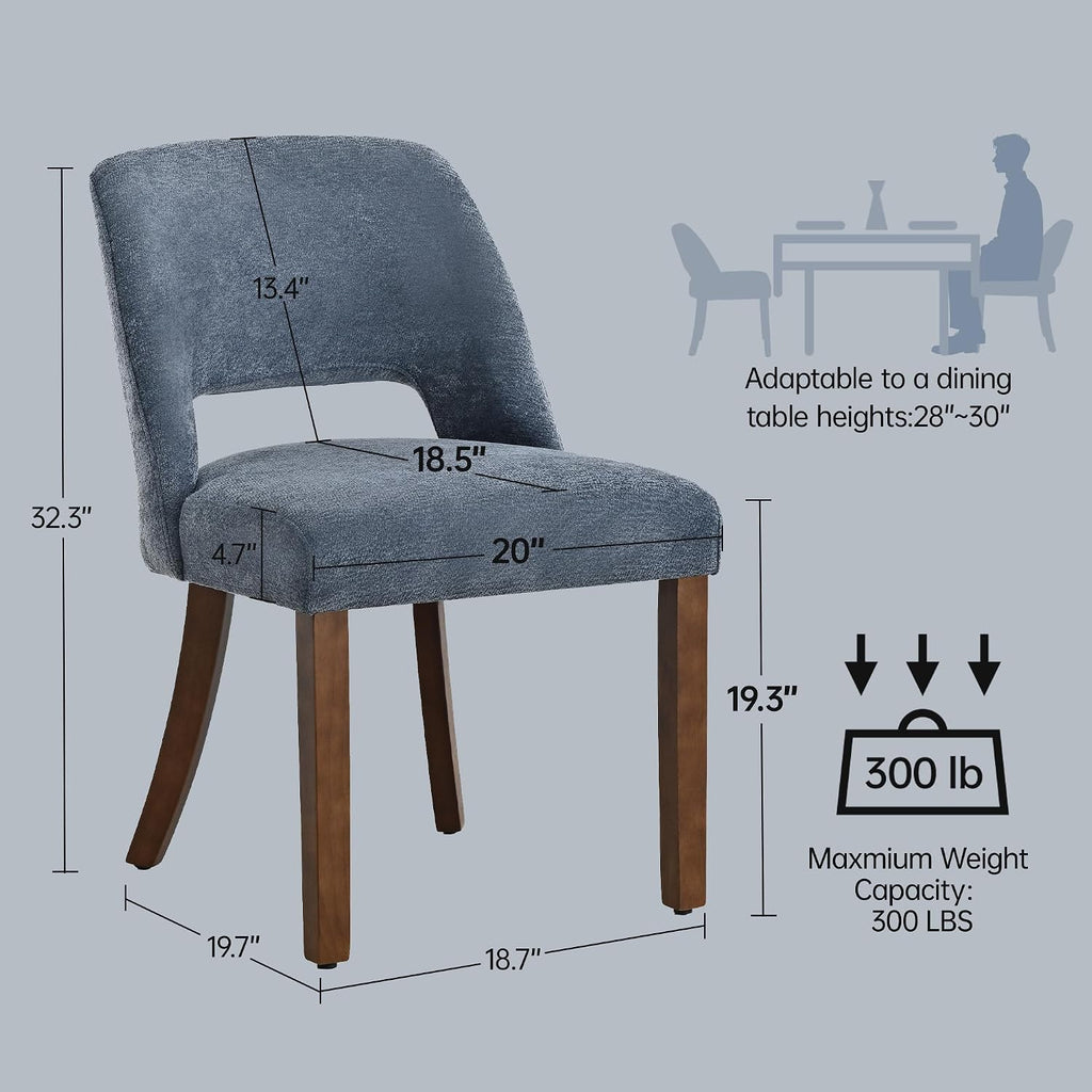 Usaint Upholstered Dining Chairs Set of 4, Modern Fabric Kitchen Chairs | Upholstered Dining Room Chair with Curved Backrest and Rubberwood Frame for Kitchen and Restaurant, Blue