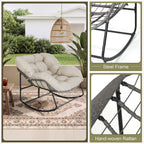 Bifanuo Oversized Egg Rocking Chair for Indoor Outdoor – All-Weather Wicker Rattan Lounge Chair with Cushion Patio Rocker for Porch Garden or Balcony (Beige)