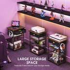 Hongtamoya 4-Tier AV Media Stand with Drawer, Gaming Console Shelf | Audio Rack Tower with 2 Hooks for PS5, Xbox, Switch, DVD Player, Record Player, Projector and TV Accessories Storage