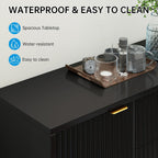 Fluted Sideboard Buffet Cabinet, Modern 47" Buffet Table with Storage, 2 Doors 3 Drawers and Adjustable Shelf, Coffee Bar Cabinet Credenza for Kitchen, Dining Room, Living Room, Black