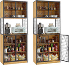VECELO 72in Tall Kitchen Pantry Cabinet Set of 2 with Doors and Shelves, Large Freestanding Storage Cupboard with Countertop Hutch, Oak