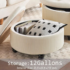 24Inch White Round Storage Ottoman, Upholstered Coffee Table | Modern Tufted Fabric Circle Storage Coffee Table with Removable Lid, Upholstered Storage Ottoman with Tray for Living Room