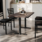 Flash Furniture Bennett 30" x 48" Solid Wood Commercial Indoor Tabletop in Dark Brown with Dual 5" x 22" Dining Height Black Cast Iron T Bases, 400 lb. Static Capacity