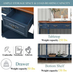 P PURLOVE Curved Console Table with 2 Drawers, Retro Sofa Table with Solid Wood Frame and Legs, Half Moon Entry Table for Home Kitchen Entryway (Navy Blue)