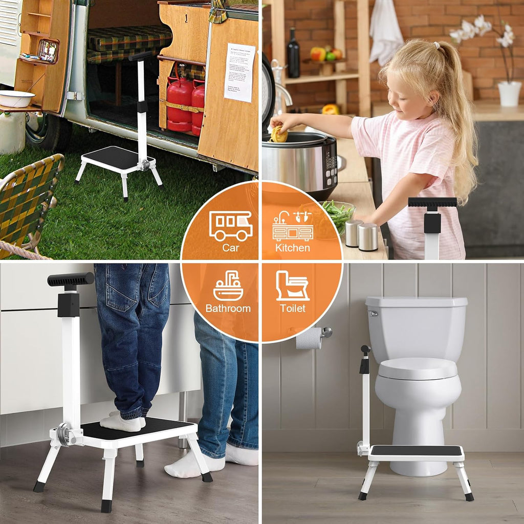 Step Stools for Adults, Foldable Step Stool with Handle for Elderly Seniors Stepping Stool with Non-Slip Step Platform Metal Stool in Kitchen, Bedroom,Bathroom,330 Lbs Capacity(Patent Protection)