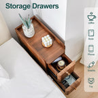Narrow End Table Bedroom, Wooden Small 2 Drawer Nightstand, Thin Couch Side End Table, Skinny Bedside Table Small Spaces, Mid Century Modern Night Stand with Drawers (Walnut-1 pc)