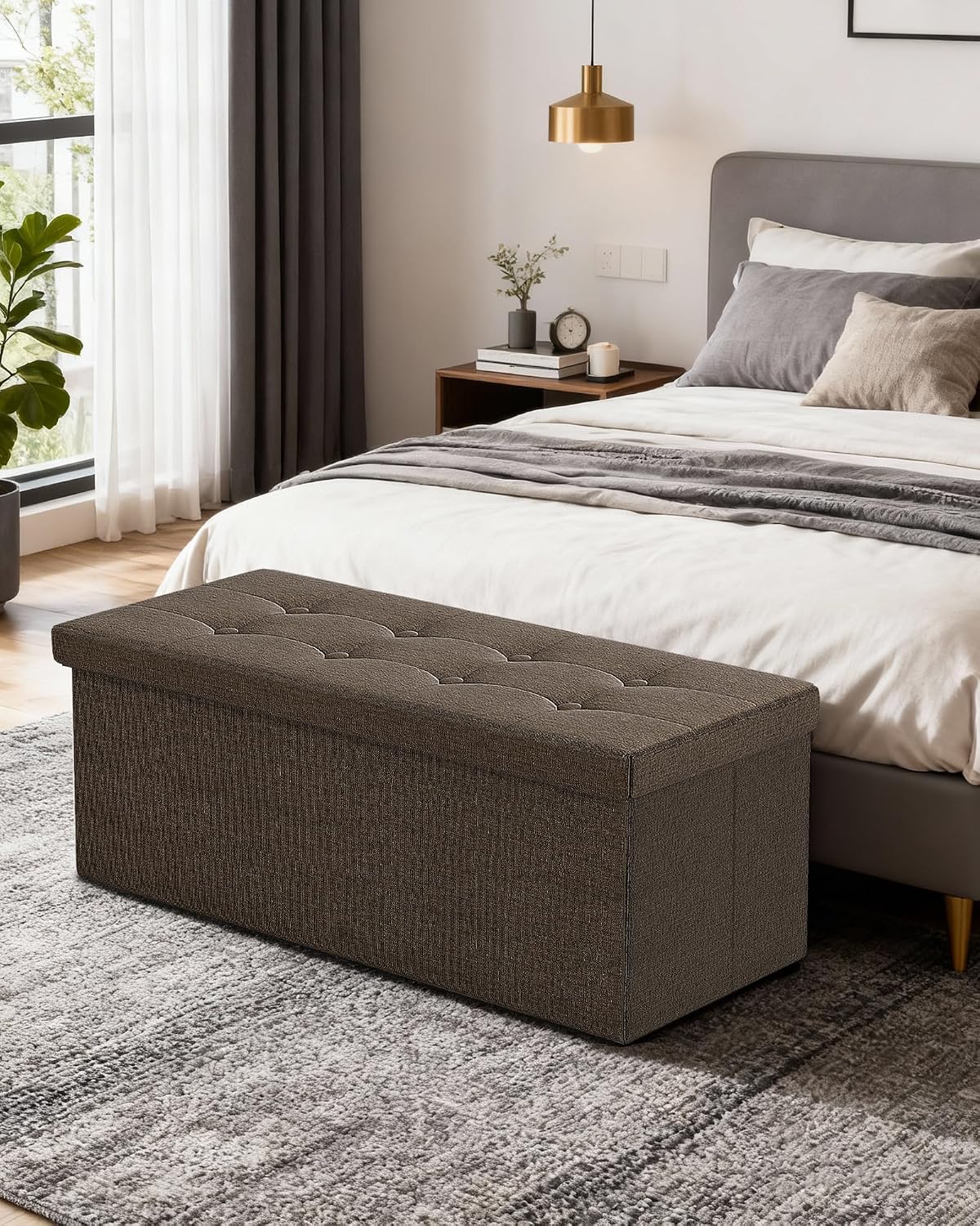 GLAXYFUR 43 Inches Folding Storage Ottoman Bench, Storage Chest, Brown | Ottoman Foot Rest, End of Bed Bench, Load 660 lb, Storage Box for Living Room, Bedroom, Entryway