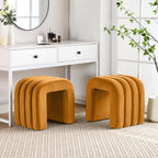ONEVOG Velvet Pouf Ottoman, Small Ottoman Foot Rest for Couch, 18 Inch Cute Vanity Chairs for Makeup, Living Room Decorative, Sturdy Frame, Upholstered Modern Footrest for Bedroom, Dorm, Cognac, 2Pcs