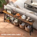 Rovibek 70.9 Inches Extra Long Sofa Table Narrow - Extra Long Console Table Behind Couch with X-Shaped Support, Industrial Long Entry Sofa Console Table Grey for Living Room