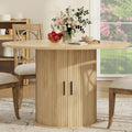 IDEALHOUSE 47 Inch Round Dining Table for 4, Natural Oak | Farmhouse Kitchen Table, 2-Layer Storage Shelf, Wood Slide Door, Space Saving