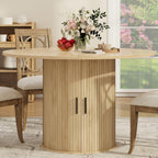 IDEALHOUSE 47 Inch Round Dining Table for 4, Natural Oak | Farmhouse Kitchen Table, 2-Layer Storage Shelf, Wood Slide Door, Space Saving
