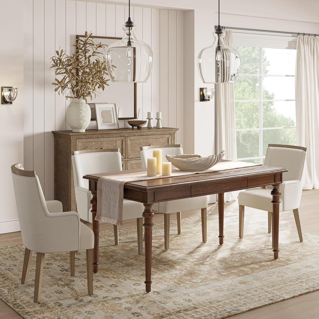 HULALA HOME 60" Farmhouse Solid Wood Dining Room Table for 6 with Drawers, Traditional Kitchen Wooden Table with Spindle Legs, Walnut