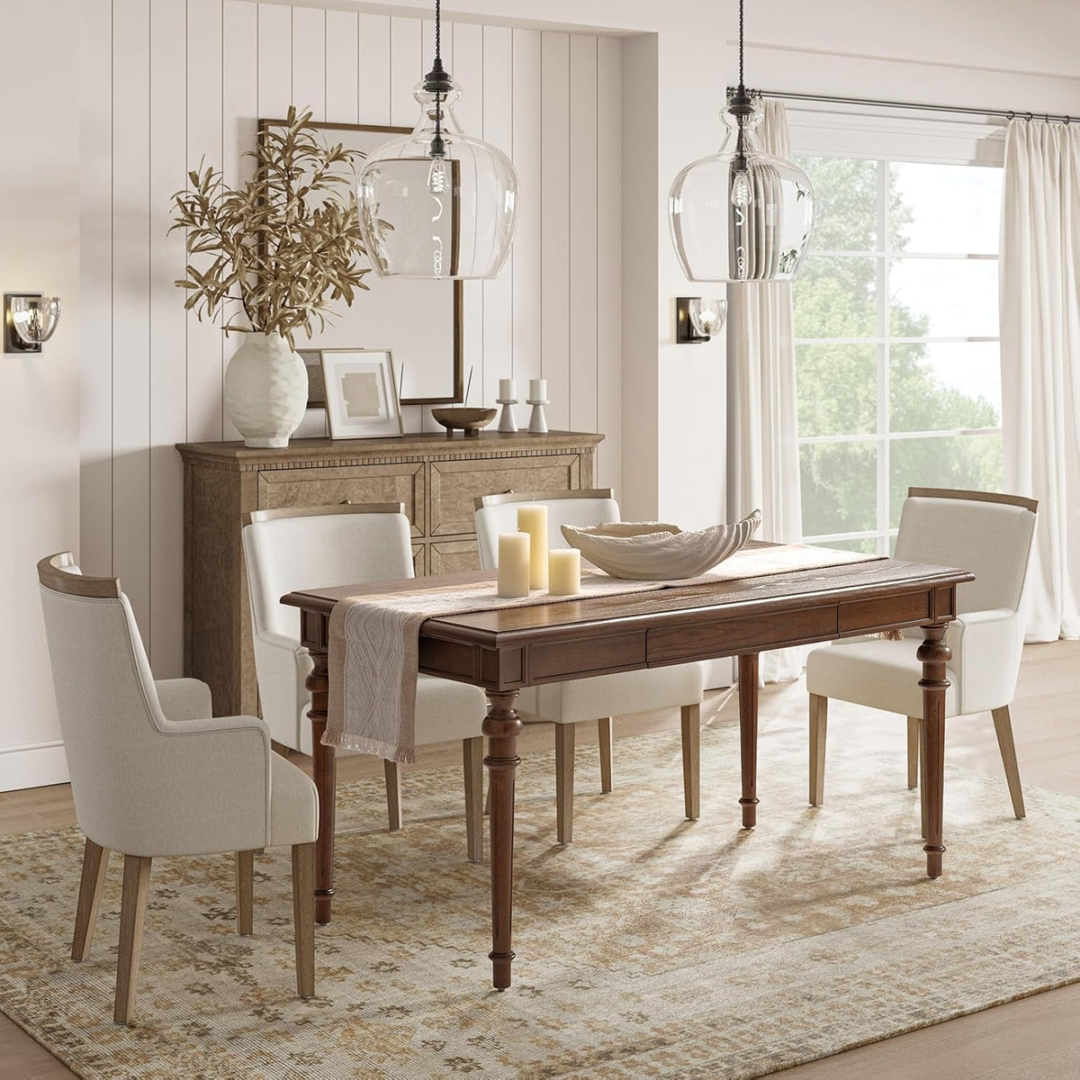 HULALA HOME 60" Farmhouse Solid Wood Dining Room Table for 6 with Drawers, Traditional Kitchen Wooden Table with Spindle Legs, Walnut