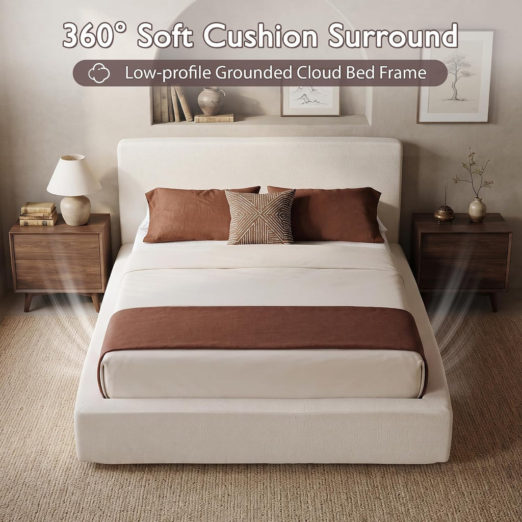 DNYN Queen Cloud Bed Frame with Cushion Headboard and 360° Foam Surround