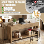 PAKASEPT 63'' Wood Console Table with Drawers, Farmhouse Entryway Table with Open Storage Shelf,Couch Table Behind,Long Foyer Tables for entryway, Sofa for Living Room Hallway,Natural