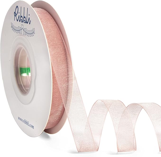 Ribbli Sweet Nectar Pink Organza Ribbon,1/2 Inches x Continuous 50 Yard,Rose Gold Sheer Ribbon for Gift Wrapping,Cookie Wrapping,Wedding Decoration,All Crafting and Sewing