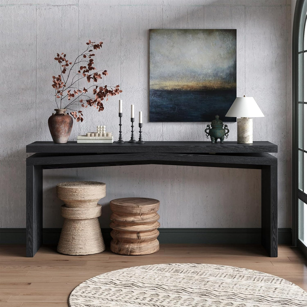SSLine 65" Wooden Console Table Narrow Long Sofa Tables Behind Couch, Farmhouse Accent Entryway Table for Living Room Hallway Entrance Foyer (Black)