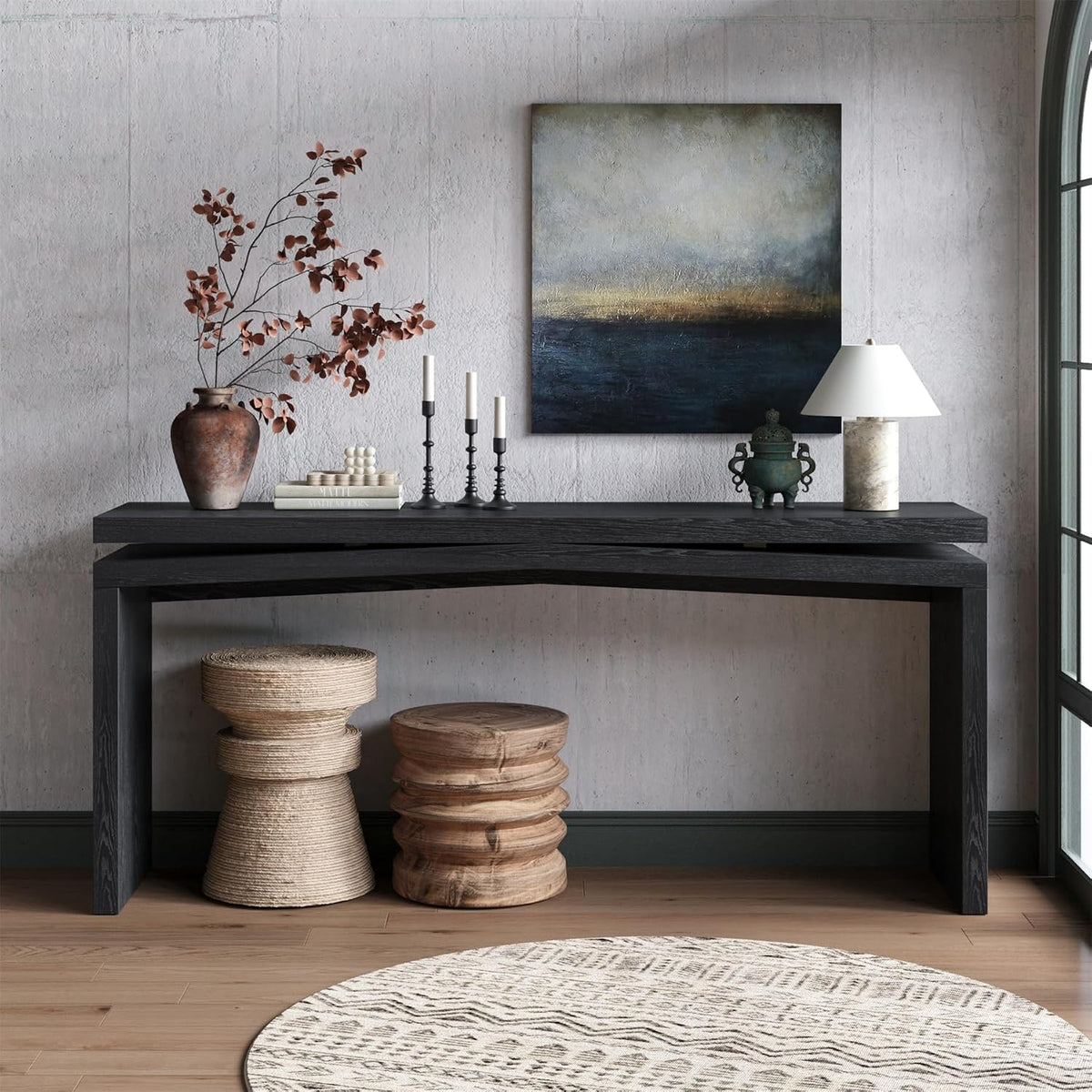 SSLine 65" Wooden Console Table Narrow Long Sofa Tables Behind Couch, Farmhouse Accent Entryway Table for Living Room Hallway Entrance Foyer (Black)