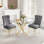 AF ARTISAN FURNITURE 36" Square Glass Dining Table Set for 2, 3-Piece Modern Kitchen Table with 2 Grey Velvet Chairs, Dining Room Table Set for Apartments Small Spaces (Gold Leg)