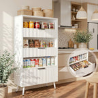 Bathroom Storage Cabinet, 51.2" H 5-Tier Freestanding Pantry Cabinet with 3 Extra-Large Drawers & Open Shelf, Fluted Floor Organizer Cupboard for Kitchen, Living Room, Anti-Tip, White