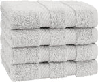 American Soft Linen Luxury Washcloths for Bathroom, 600 GSM 100% Cotton 4 Piece Turkish Wash Cloth Set, 13x13 in Soft Rags for Body and Face, Silver Gray Washcloths