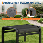 Outdoor Ottoman Set of 2, Outdoor Foot Stool with Textliene Fabric, Metal Frame, Stackable Oversized Foot Rest for Patio Garden Pool, Black