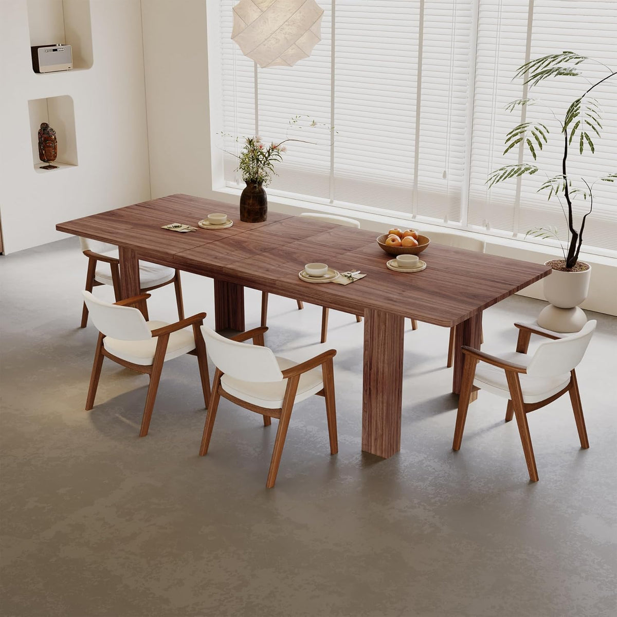 55" to 86" Expandable Dining Table with Slide-Out Leaf for 6 10 People, Modern Rectangular Dining Room Table, Wooden Extendable Kitchen Table for Office Living Room,Brown