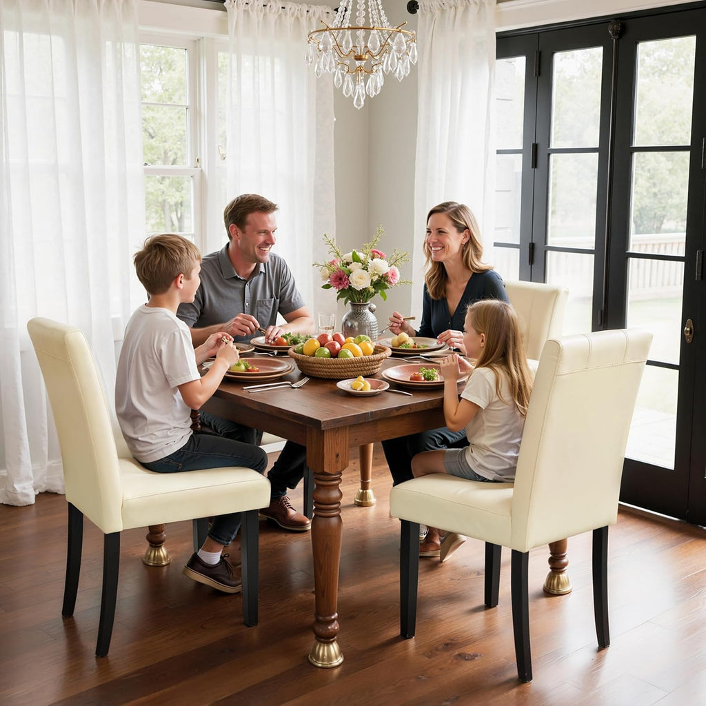SyMax Dining Chairs Set of 6, Faux Leather Upholstered Dining Room Chairs, Modern Parsons Kitchen Chairs with Wood Legs, Cream(Only Chairs)