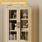 Kitchen Pantry Cabinet, Arched Bookcase with Doors, Wooden Display Cabinet with Storage Shelves, Farmhouse Bookcase for Living Room, Kitchen, Dining Room & Office