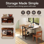 Giantex Folding Dining Table with 5 Wheels, Extendable Bar Tables with Wine Rack and Storage Shelf, Heavy-Duty Metal Frame, Space-Saving Kitchen Table for Small Spaces, Living Room, Apartment, Office
