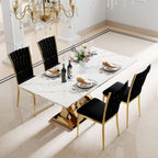 Modern Dining Chairs Set of 4, Black Velvet Woven Kitchen Chair with Golden Metal Legs, Upholstered Cushion & High Back Design, Mid-Century Dining Chairs for Kitchen, Living Room