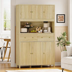 GarveeHome 71" Tall Kitchen Pantry Cabinet with Charing Station, Kitchen Pantry Storage Cabinet with Countertop, Modern Kitchens Hutch Cabinets with Storage for Living Room Dining Room, Natural