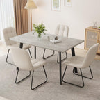 ZckyCine 47.2" Modern Grey Dining Table Set for Small Spaces, 5-Piece Set with Rectangular Table & 4 Padded Leather Chairs, Compact, Sturdy & Easy to Assemble (Table + 4 White Dining Chairs, 46.5")