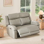 Watson & Whitely Genuine Leather Power Loveseat Recliner Sofa, 2 Seat Wall Hugger Reclining Sofa with Power Headrest & Charging Ports, Dual Recliner Sofas for Living Room, RV, Grey